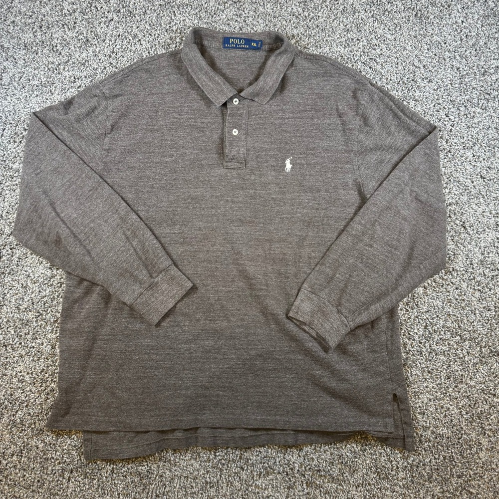 Polo Ralph Lauren Polo Shirt Mens XXL Brown Long Sleeve Heather Cotton Pony